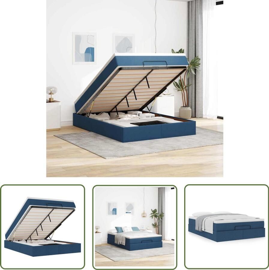 VidaXL Boxspring Bed Ottoman Bed Ottoman bed met matras 140x190cm stof blauw Slaapcomfort Opbergbed Tweepersoonsbed