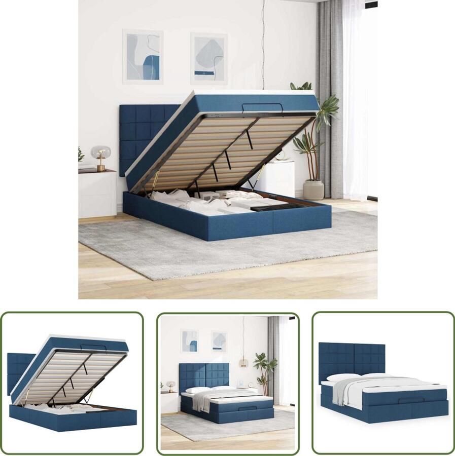 VidaXL Boxspring Bed Ottoman Bed Ottoman bed met matras 140x190cm stof blauw Tweepersoonsbed Slaapcomfort Opbergruimte