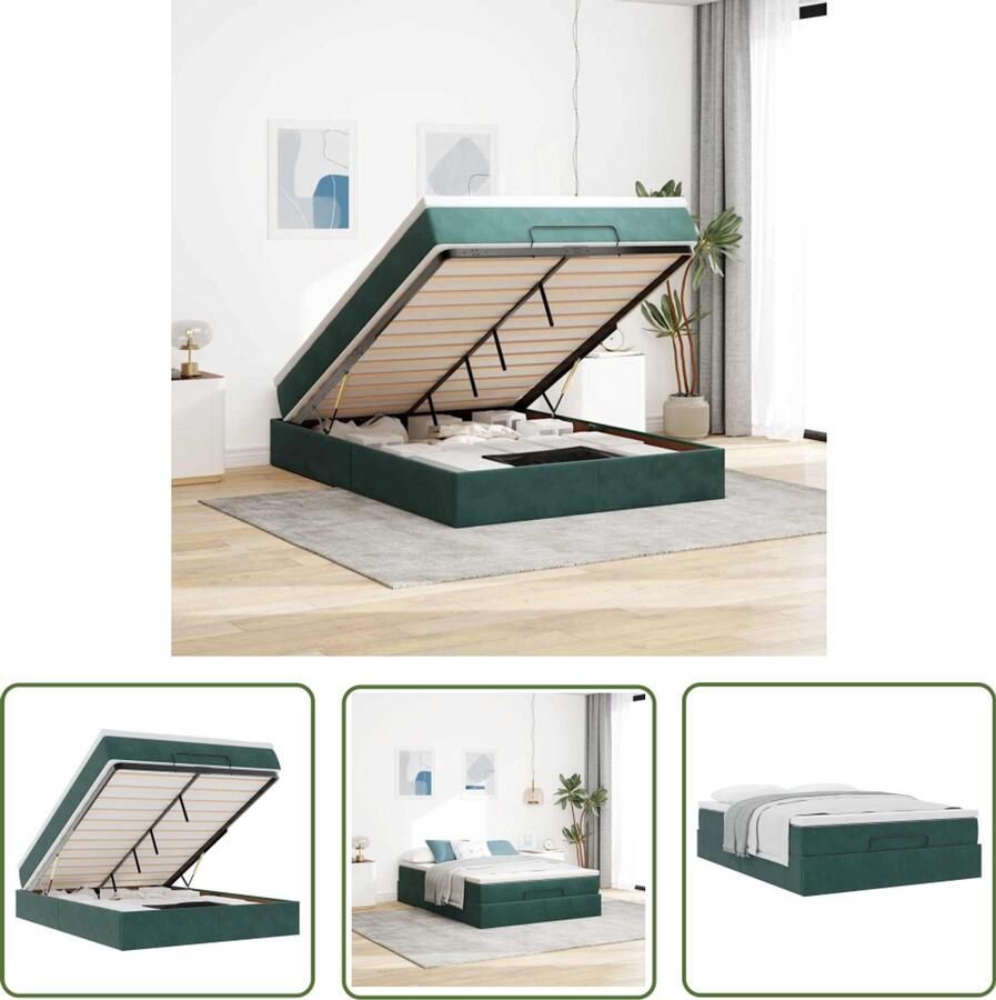 VidaXL Boxspring Bed Ottoman Bed Ottoman bed met matras 140x200cm fluweel donkergroen Tweepersoonsbed Slaapcomfort Opbergruimte
