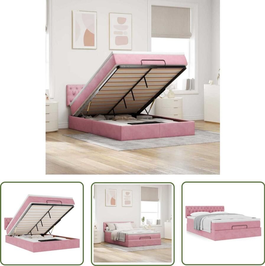 VidaXL Boxspring Bed Ottoman Bed Ottoman bed met matras 140x200cm fluweel roze Tweepersoonsbed Slaapbank Velvet Bed