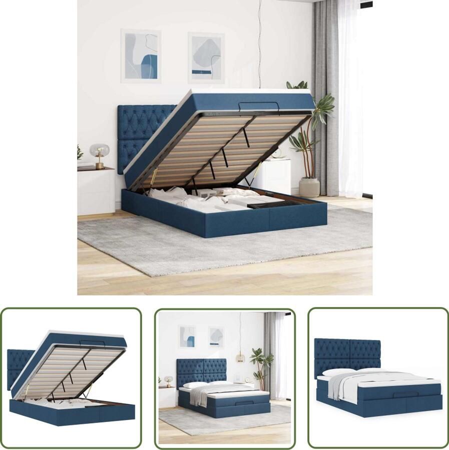 VidaXL Ottoman bed met matras 140x200cm stof blauw Ottoman Bed Boxspring Bed Tweepersoonsbed Slaapcomfort Opbergruimte - Foto 2