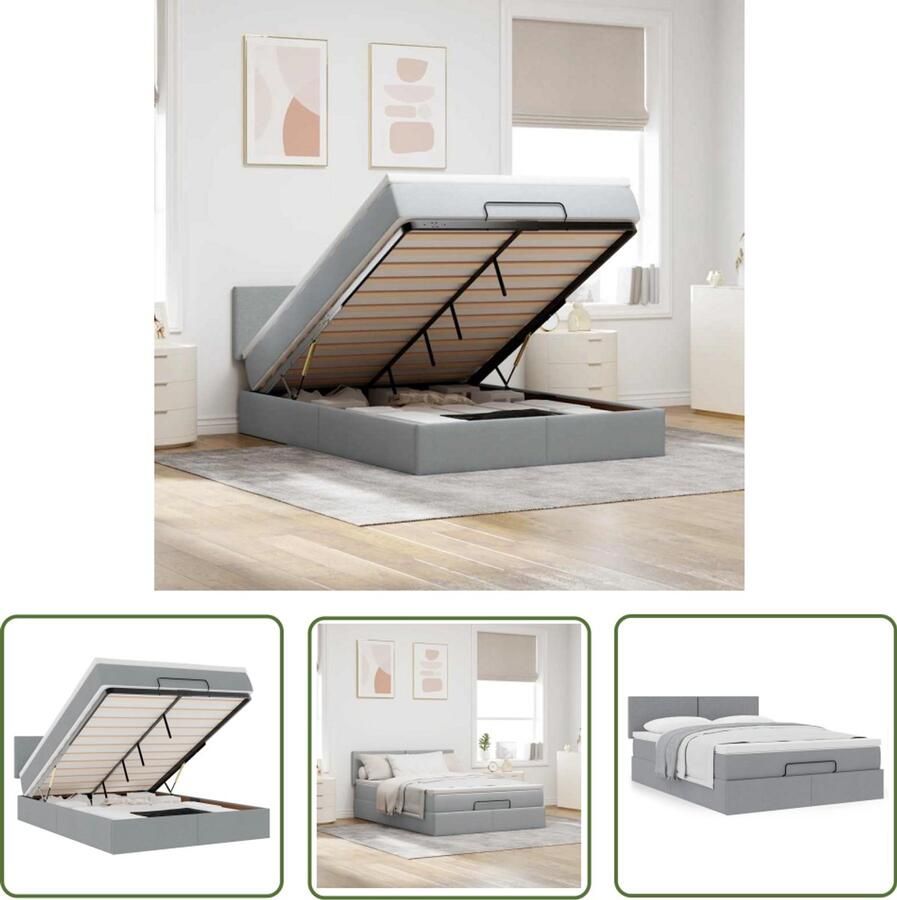 VidaXL Ottoman bed met matras 140x200cm stof lichtgrijs Ottoman Bed Boxspring Bed Opslagbed Tweepersoonsbed Slaapcomfort