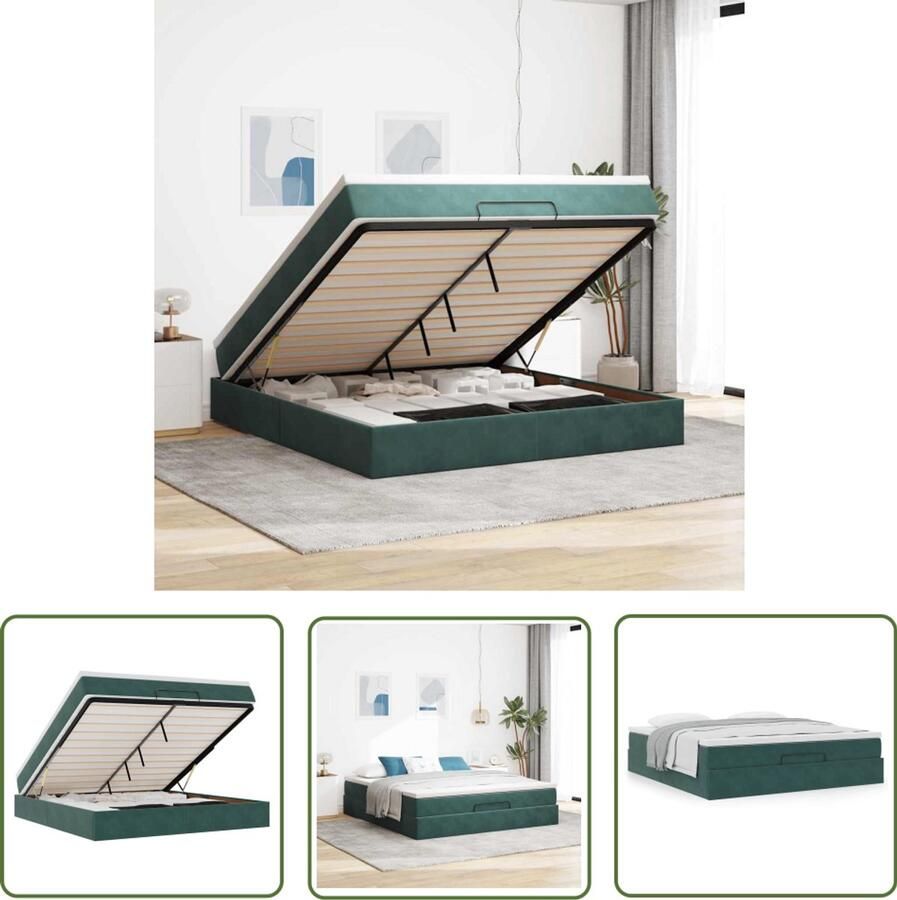VidaXL Boxspring Bed Ottoman Bed Ottoman bed met matras 160x200cm fluweel donkergroen Hoofdbord Slaapcomfort Slaapbank