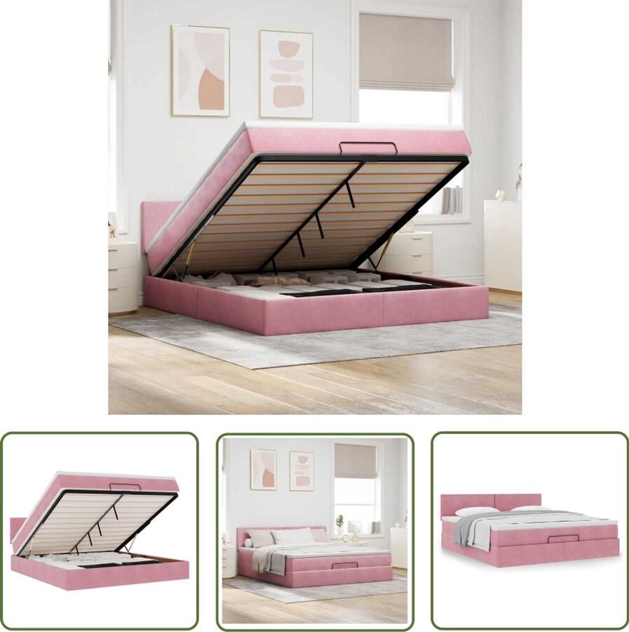 VidaXL Boxspring Bed Ottoman Bed Ottoman bed met matras 160x200cm fluweel roze Velvet Bed Rooskleurig Bed Tweepersoonsbed