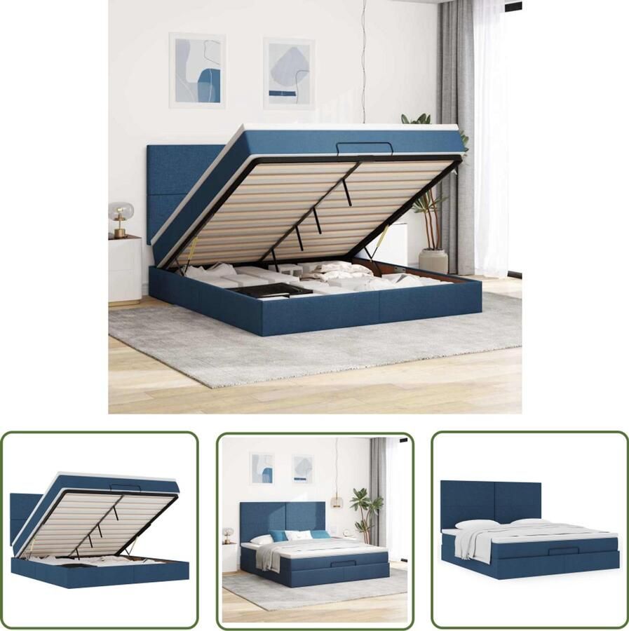 VidaXL Boxspring Bed Ottoman Bed Ottoman bed met matras 160x200cm stof blauw Slaapcomfort Opbergbed Tweepersoonsbed