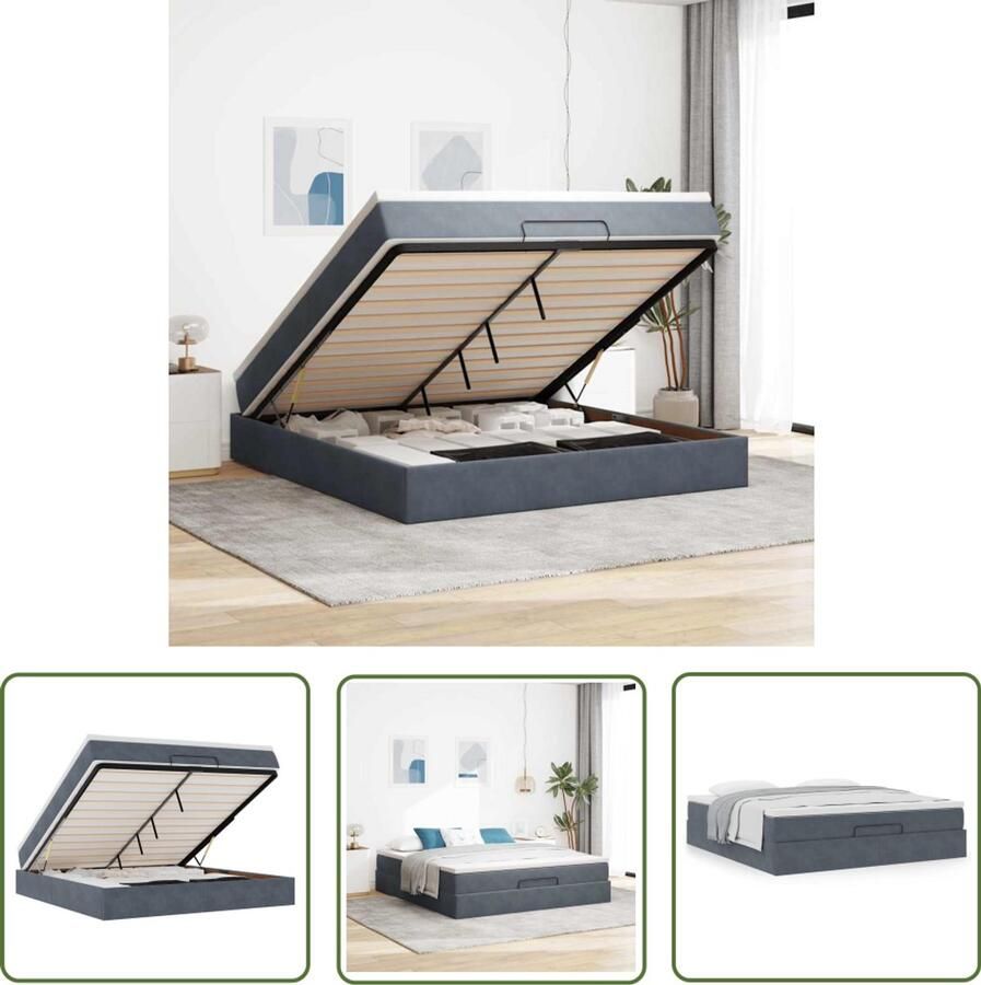 The Living Store Ottoman bed met matras 180x200cm fluweel donkergrijs Ottoman Bed Boxspring Bed Tweepersoons Bed Slaapcomfort Hoofdbord