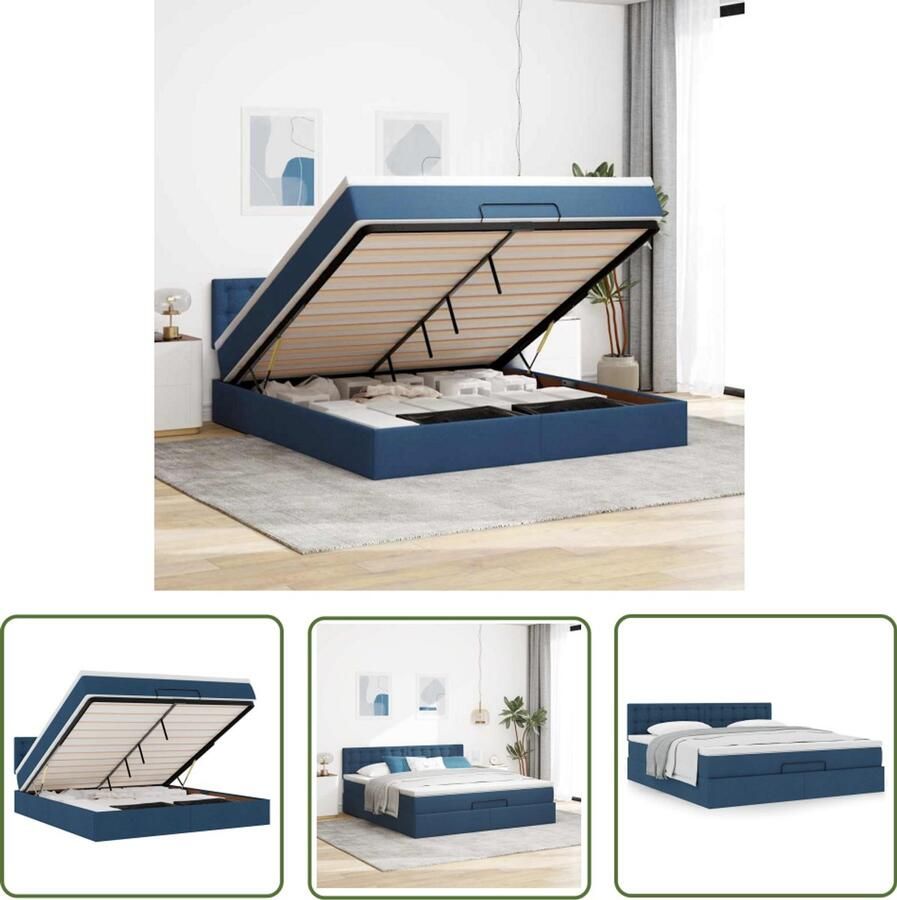 VidaXL Boxspring Bed Ottoman Bed Ottoman bed met matras 180x200cm stof blauw Slaapcomfort Slaapbankbed Opslagmogelijkheden