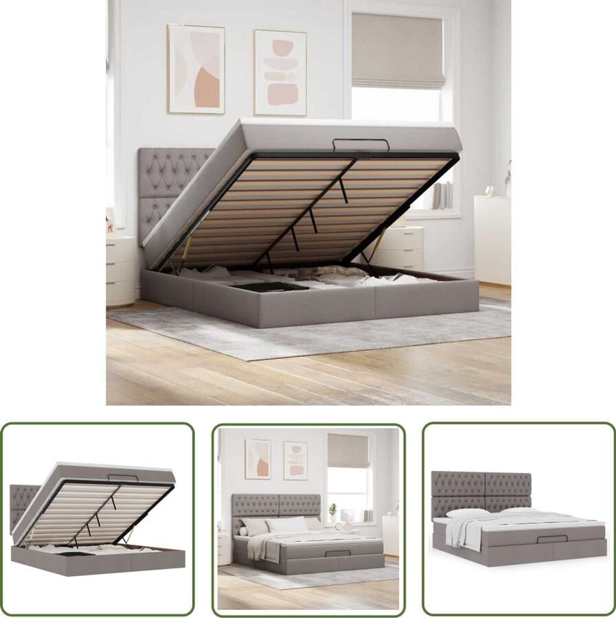 VidaXL Boxspring Bed Ottoman Bed Ottoman bed met matras 180x200cm stof taupe Slaapcomfort Bedstek Opbergruimte