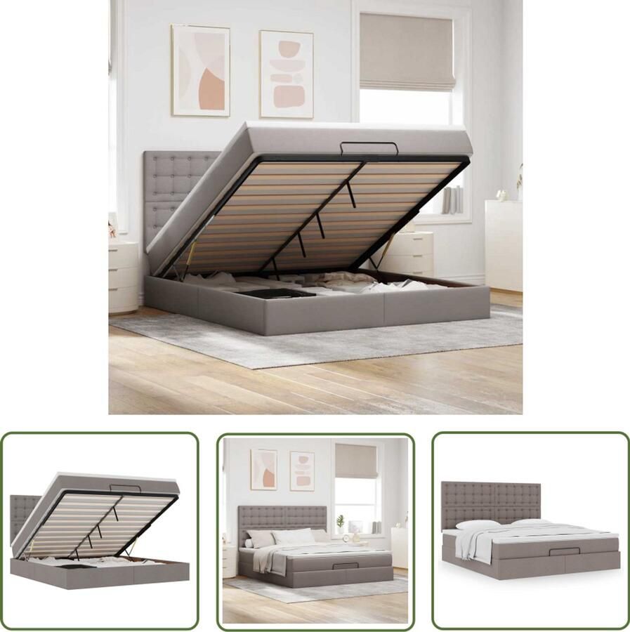 VidaXL Ottoman bed met matras 180x200cm stof taupe Ottoman Bed Boxspring Bed Slaapcomfort Slaapbankbed Opslagmogelijkheden