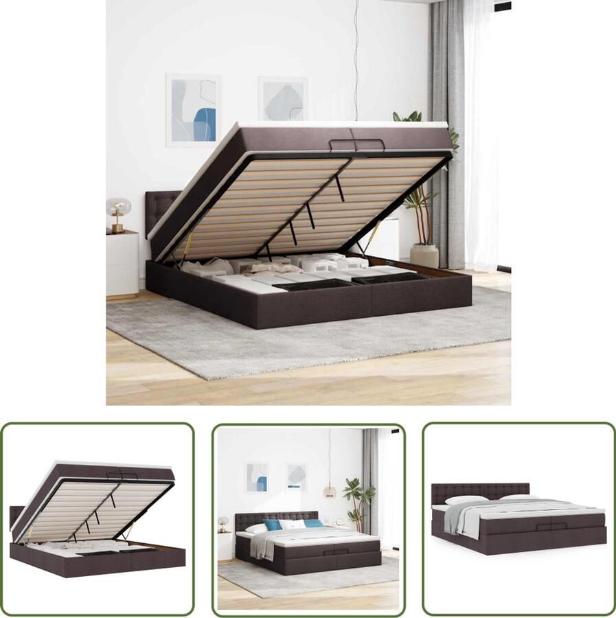 VidaXL Boxspring Bed Ottoman Bed Ottoman bed met matras 200x200 cm stof donkerbruin Tweepersoonsbed Slaapkamer Meubilair Opbergbed