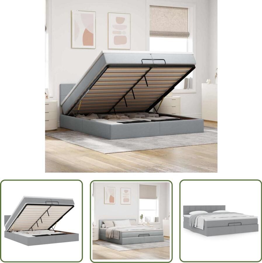VidaXL Boxspring Bed Ottoman Bed Ottoman bed met matras 200x200 cm stof lichtgrijs Slaapcomfort Opslagmogelijkheid Slaapbank