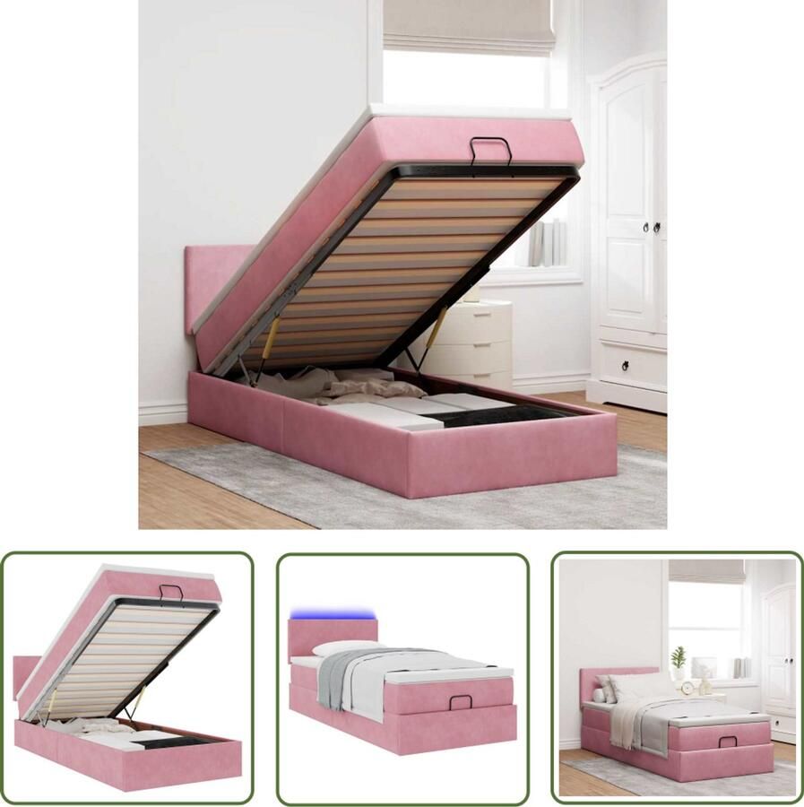 VidaXL Boxspring Bed Ottoman Bed Ottoman bed met matras en LED's 100x200 cm fluweel roze Tweepersoonsbed Velvet Bed Rozerood Bed