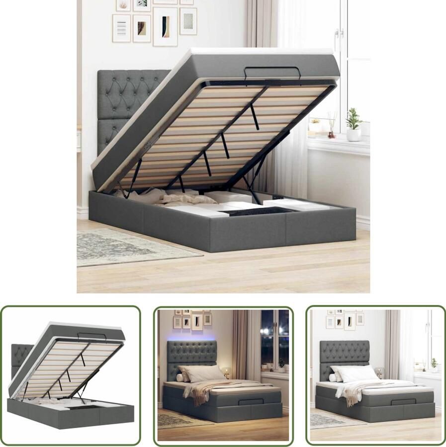 The Living Store Ottoman bed met matras en LED's 120x200cm stof donkergrijs Ottoman Bed Boxspring Bed Tweepersoonsbed Stapelbaar Bed Led Lamp