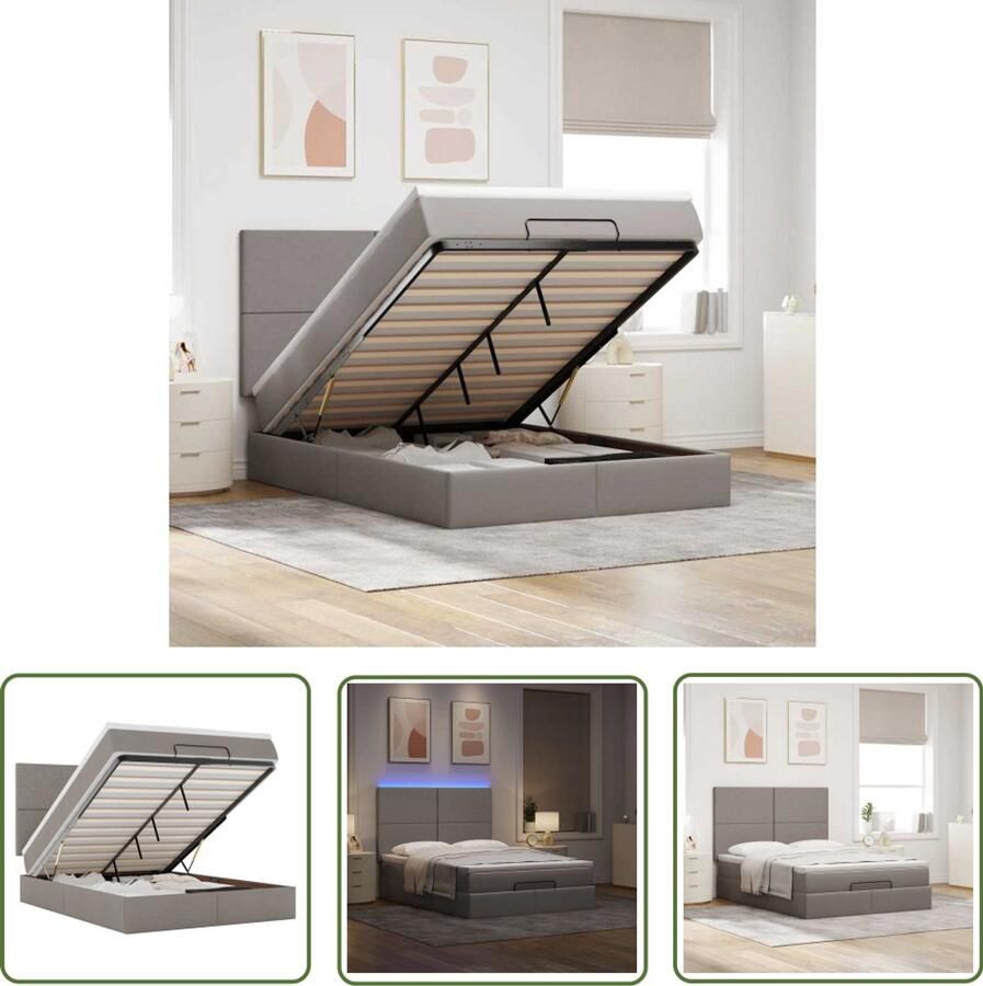 VidaXL Boxspring Bed Ottoman Bed Ottoman bed met matras en LED's 140x200cm stof taupe Led Lampen Bed Stapelbed Tweepersoonsbed