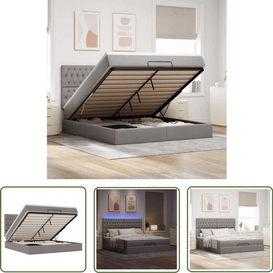 VidaXL Boxspring Bed Ottoman Bed Ottoman bed met matras en LED's 160x200cm stof taupe Stapelbed Tweepersoonsbed Led Lampen