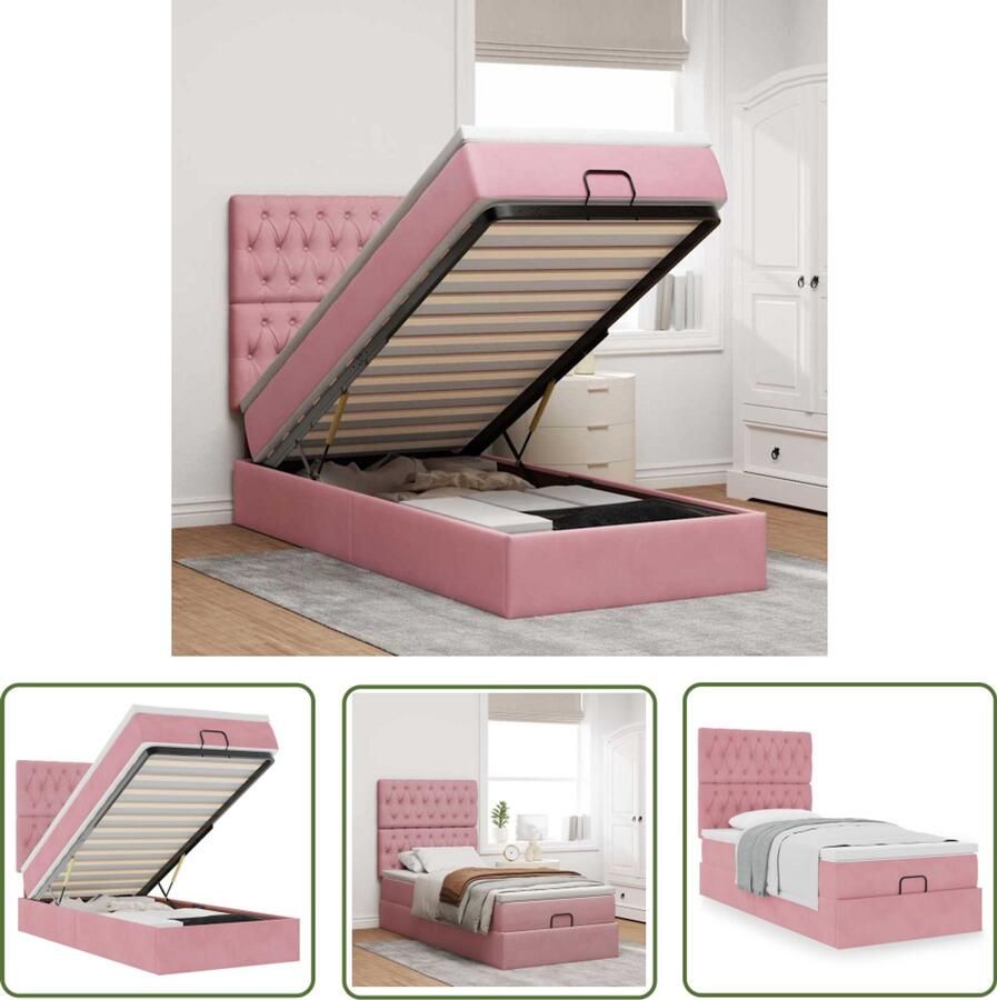 VidaXL Boxspring Bed Ottoman Bed Ottoman bed met matrassen 100x200cm fluweel roze Tweepersoonsbed Velvet Bed Roze Bed