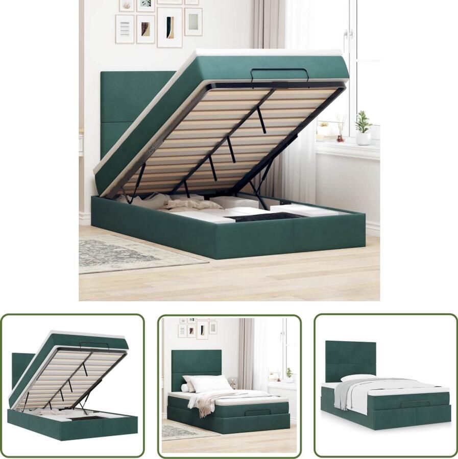 VidaXL Boxspring Bed Ottoman Bed Ottoman bed met matrassen 120x190cm fluweel donkergroen Tweepersoonsbed Fluweel Bed Dark Green Bed