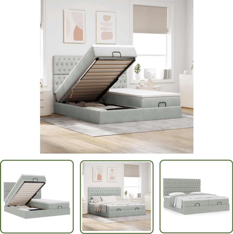 VidaXL Boxspring Bed Ottoman Bed Ottoman bed met matrassen 160x200cm fluweel lichtgrijs Tweepersoonsbed Fluweel Bed Slaapcomfort