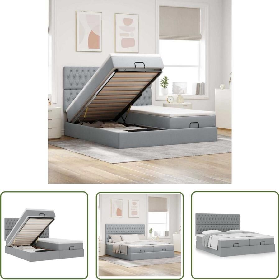 VidaXL Ottoman bed met matrassen 160x200cm stof lichtgrijs Ottoman Bed Boxspring Bed Slaapcomfort Slaapsysteem Opslagmogelijkheid