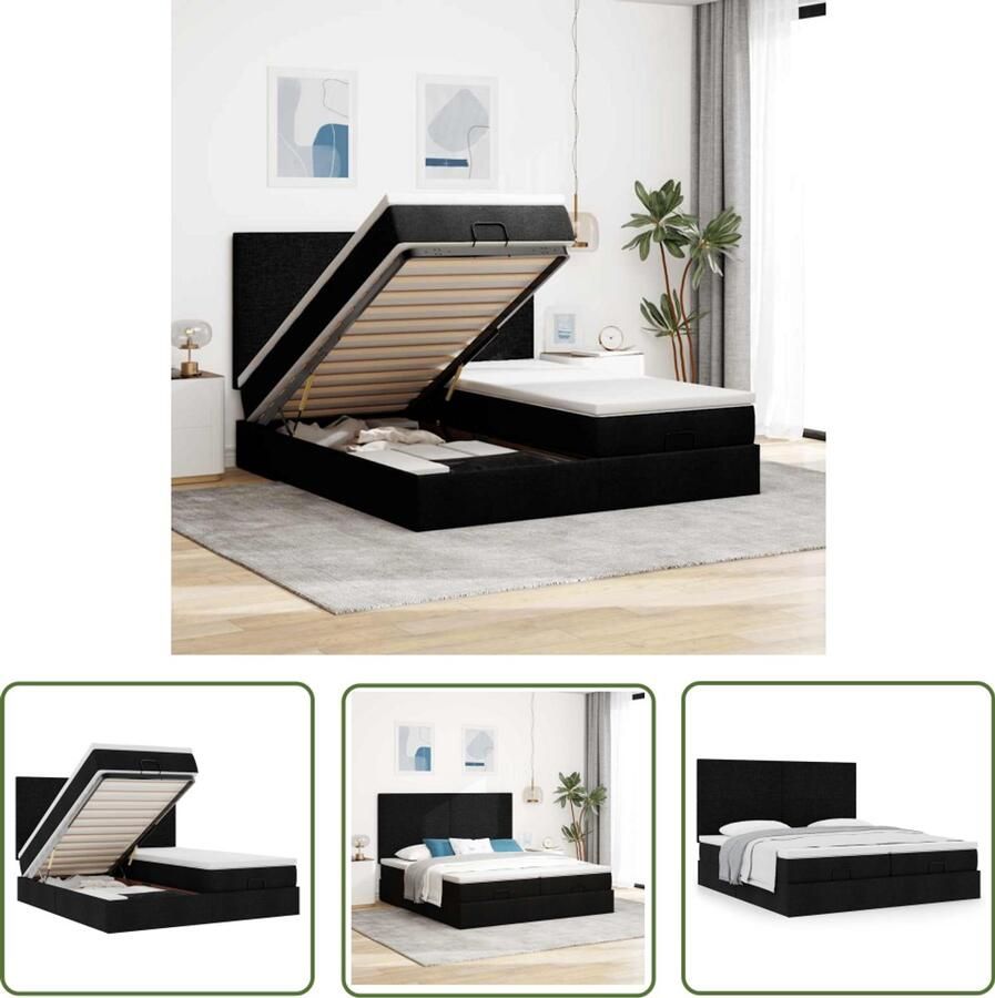 VidaXL Boxspring Bed Ottoman Bed Ottoman bed met matrassen 160x200cm stof zwart Slaapbank Slaapcomfort Opbergruimte