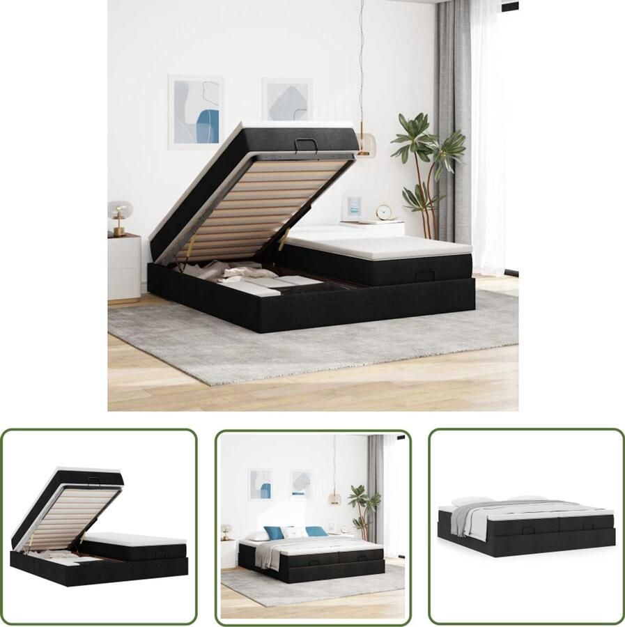 VidaXL Boxspring Bed Ottoman Bed Ottoman bed met matrassen 160x200cm stof zwart Slaapcomfort Opbergruimte Hydrauliek Bed