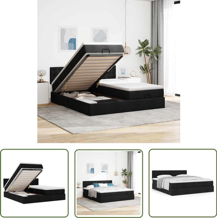 VidaXL Boxspring Bed Ottoman Bed Ottoman bed met matrassen 160x200cm stof zwart Slaapcomfort Pocketveringmatras Opslagmogelijkheid