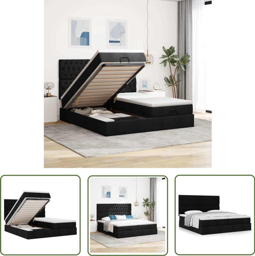 VidaXL Boxspring Bed Ottoman Bed Ottoman bed met matrassen 160x200cm stof zwart Slaapcomfort Opbergruimte Matras