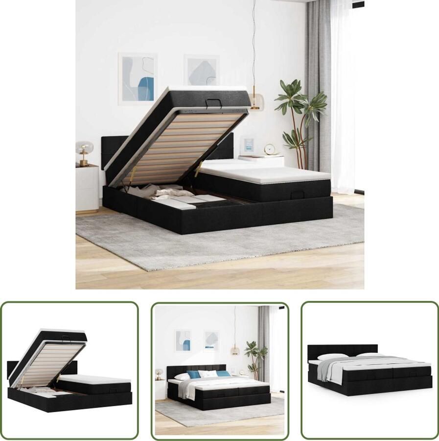 VidaXL Boxspring Bed Ottoman Bed Ottoman bed met matrassen 160x200cm stof zwart Slaapcomfort Slaapbank Opslagmogelijkheid