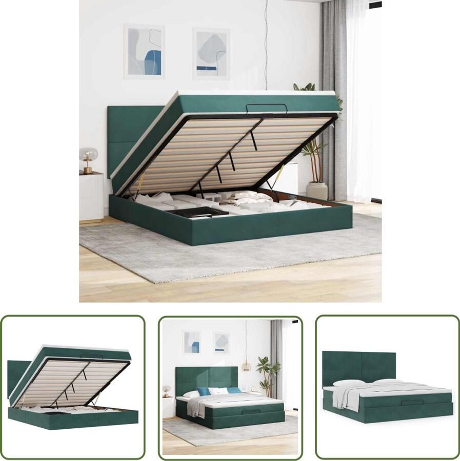 VidaXL Boxspring Bed Ottoman Bed Ottoman bed met matrassen 180x200cm fluweel donkergroen Tweepersoonsbed Slaapcomfort Fluweel Bed