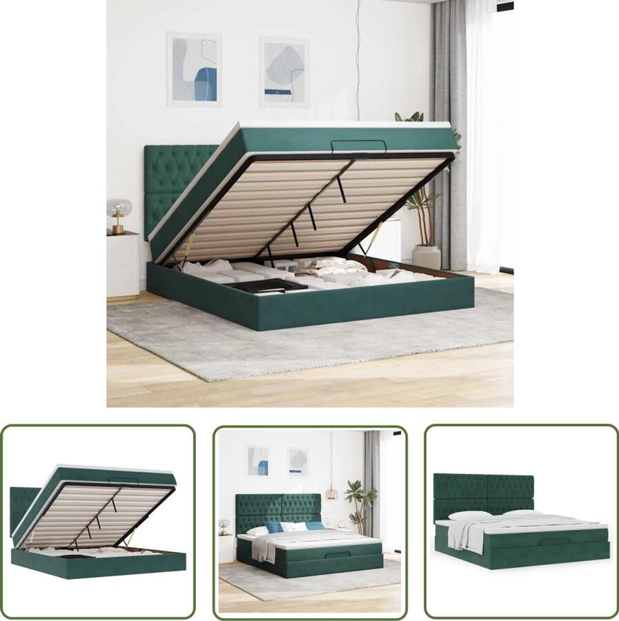 VidaXL Boxspring Bed Ottoman Bed Ottoman bed met matrassen 180x200cm fluweel donkergroen Velvet Bed Slaapcomfort Opbergbed