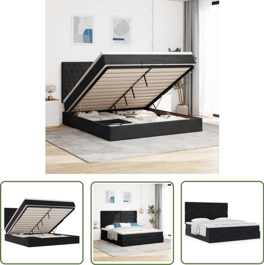 VidaXL Boxspring Bed Ottoman Bed Ottoman bed met matrassen 180x200cm fluweel zwart Tweepersoonsbed Slaapcomfort Opbergruimte