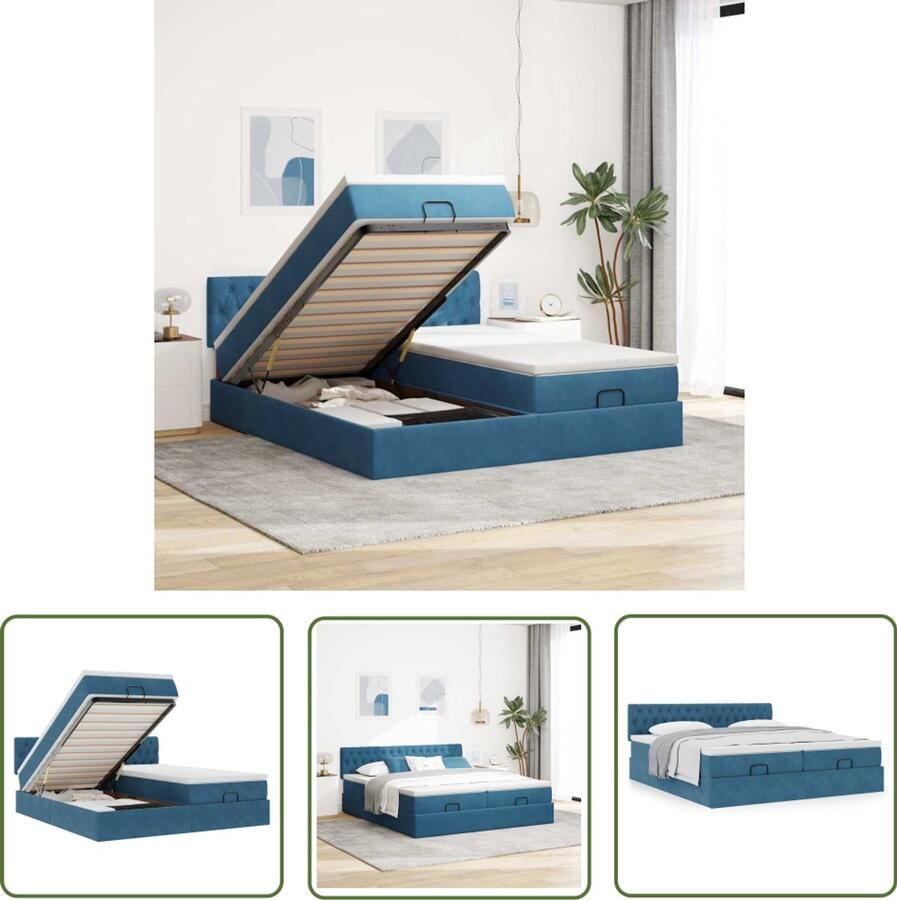 VidaXL Boxspring Bed Ottoman Bed Ottoman bed met matrassen 200x200cm fluweel donkerblauw Velvet Bed Dark Blue Bed Slaapcomfort