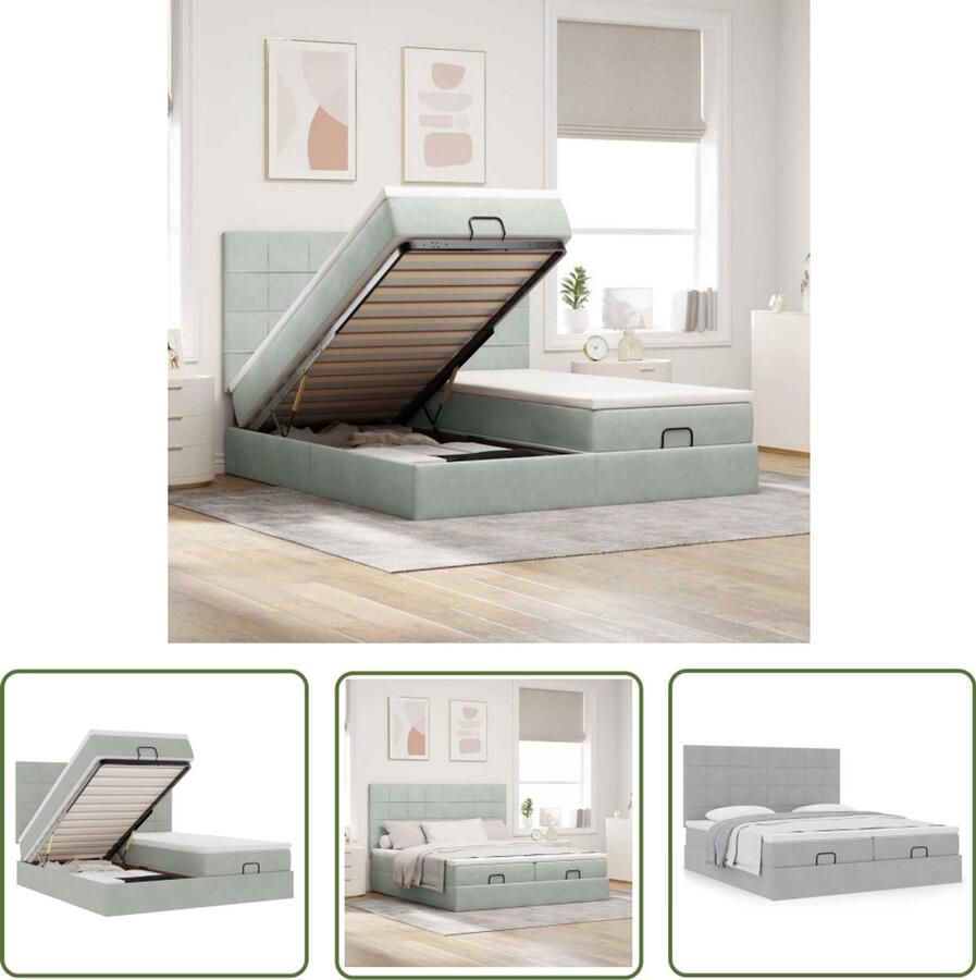 VidaXL Boxspring Bed Ottoman Bed Ottoman bed met matrassen 200x200cm fluweel lichtgrijs Tweepersoonsbed Fluweel Bed Slaapcomfort