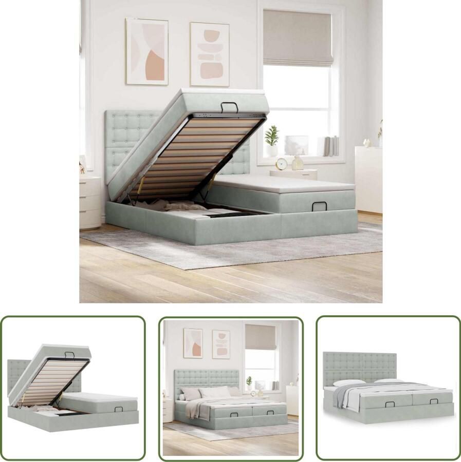 VidaXL Boxspring Bed Ottoman Bed Ottoman bed met matrassen 200x200cm fluweel lichtgrijs Tweepersoonsbed Fluweel Bed Slaapcomfort