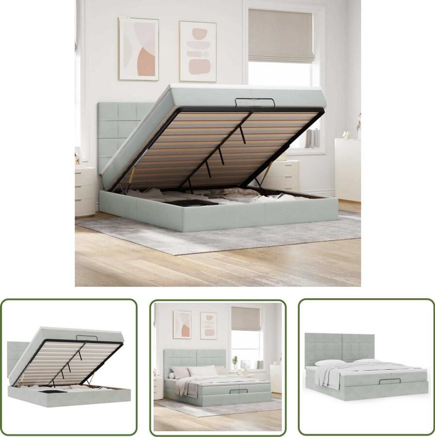 VidaXL Boxspring Bed Ottoman Bed Ottoman bed met matrassen 200x200cm fluweel lichtgrijs Tweepersoonsbed Slaapcomfort Opbergruimte