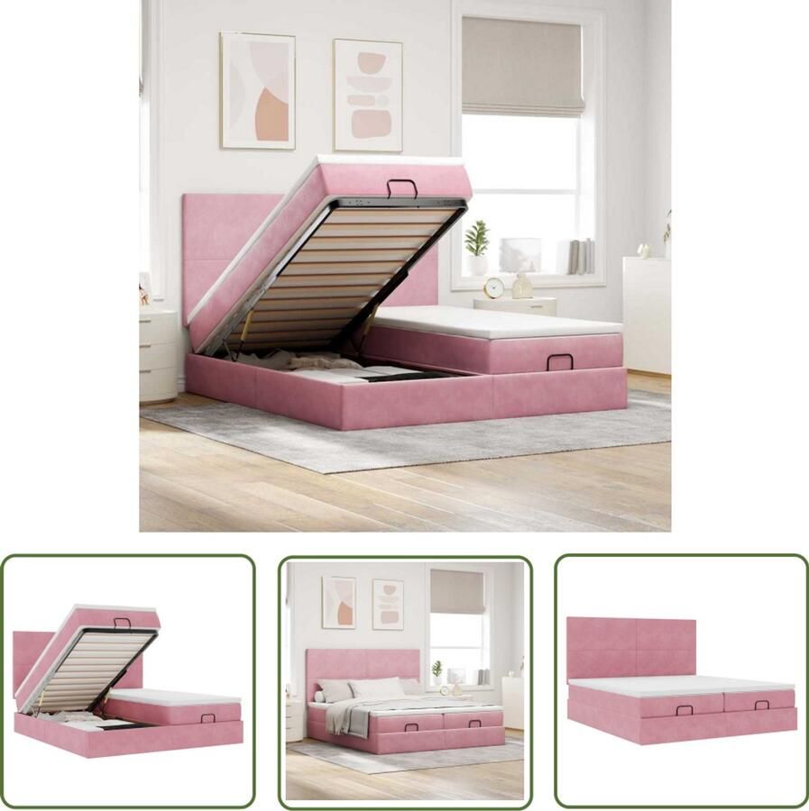 VidaXL Boxspring Bed Ottoman Bed Ottoman bed met matrassen 200x200cm fluweel roze Velvet Bed Slaapcomfort Slaapbank