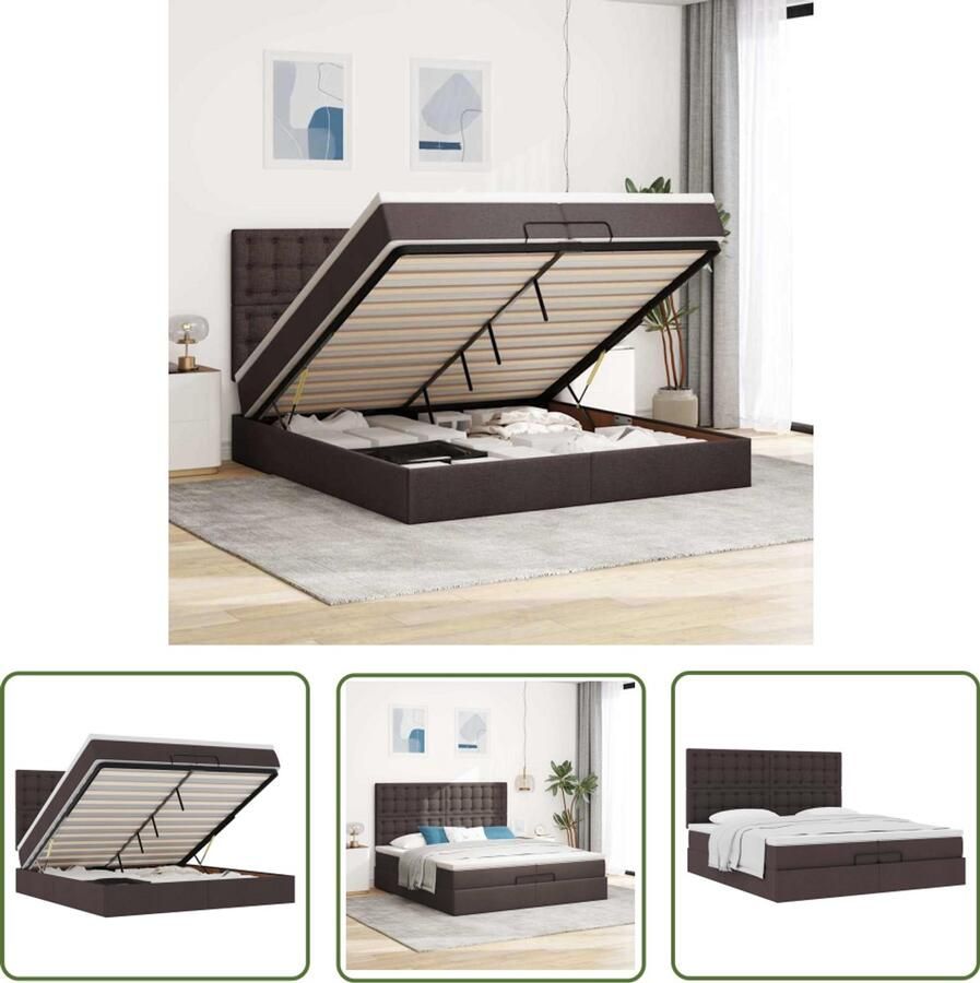 VidaXL Boxspring Bed Ottoman Bed Ottoman bed met matrassen 200x200cm stof donkerbruin Slaapcomfort Bed Frame Opbergruimte