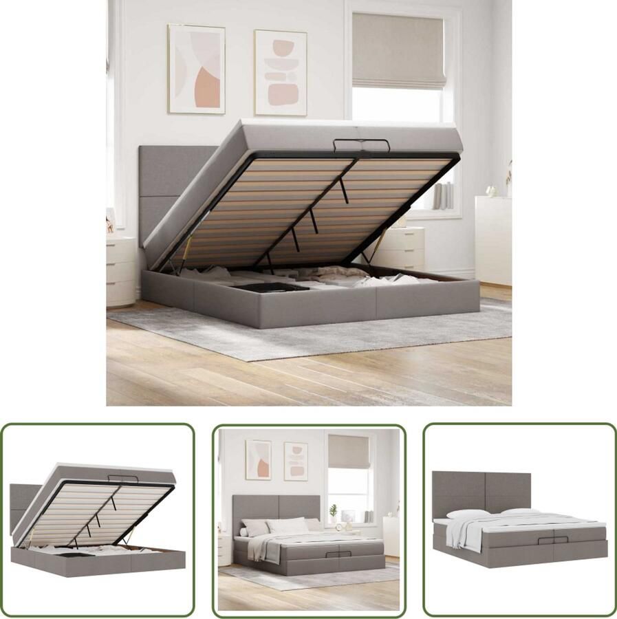 VidaXL Boxspring Bed Ottoman Bed Ottoman bed met matrassen 200x200cm stof taupe Slaapcomfort Bedstek Opslagmogelijkheden