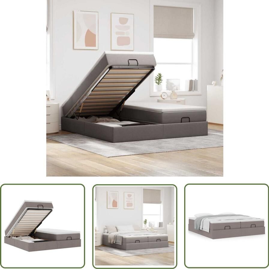 VidaXL Boxspring Bed Ottoman Bed Ottoman bed met matrassen 200x200cm stof taupe Slaapcomfort Pocketvering Opslagmogelijkheid