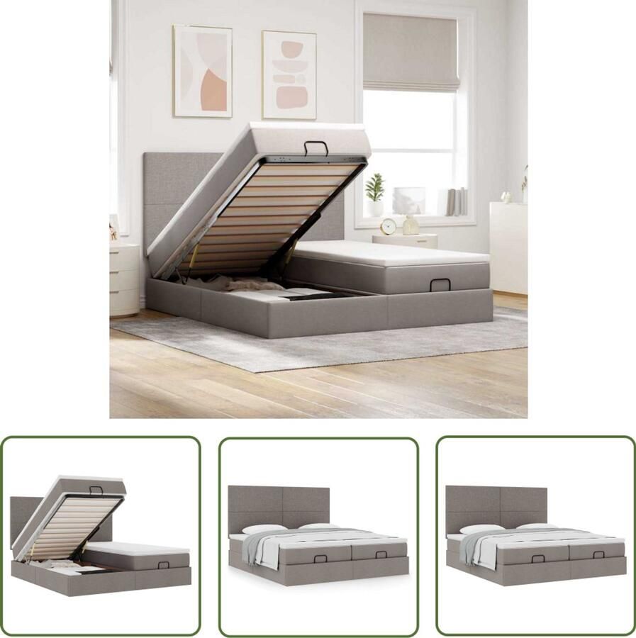 VidaXL Boxspring Bed Ottoman Bed Ottoman bed met matrassen 200x200cm stof taupe Slaapcomfort Opbergruimte Stapelbaar Bed