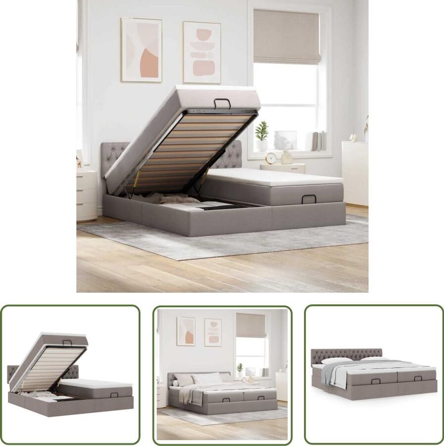 VidaXL Boxspring Bed Ottoman Bed Ottoman bed met matrassen 200x200cm stof taupe Stapelbed Slaapbank Opslagbed