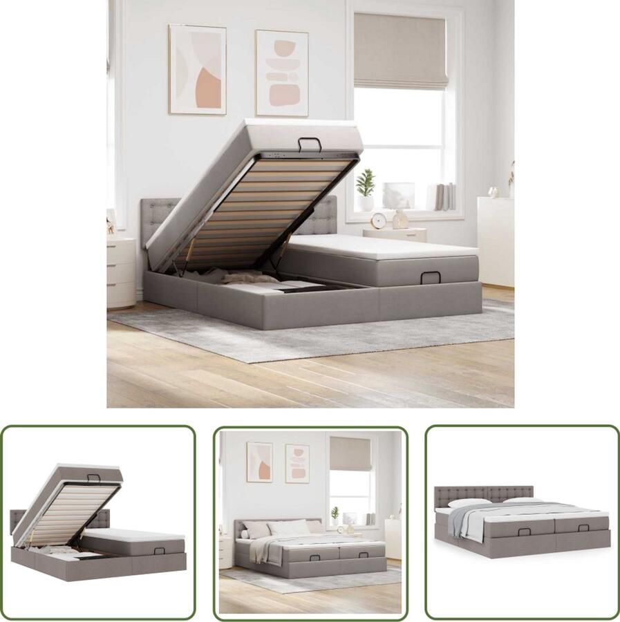 VidaXL Boxspring Bed Ottoman Bed Ottoman bed met matrassen 200x200cm stof taupe Stapelbed Slaapcomfort Opbergruimte