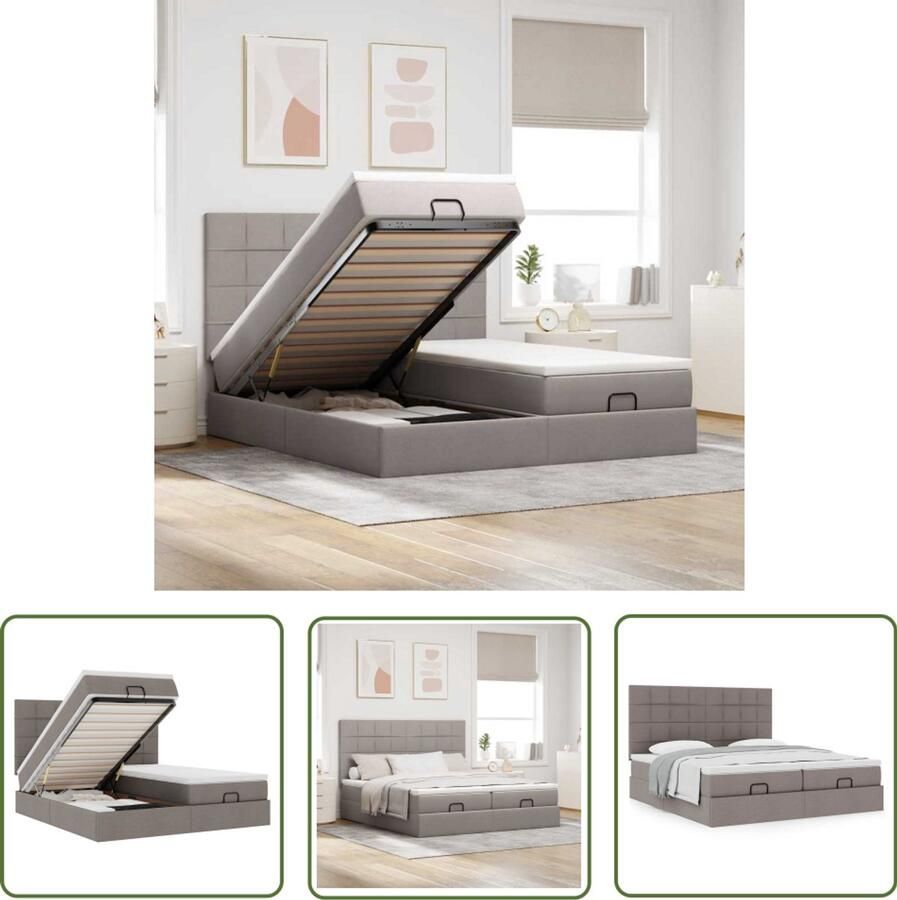 VidaXL Boxspring Bed Ottoman Bed Ottoman bed met matrassen 200x200cm stof taupe Stapelbed Slaapbank Tapijt