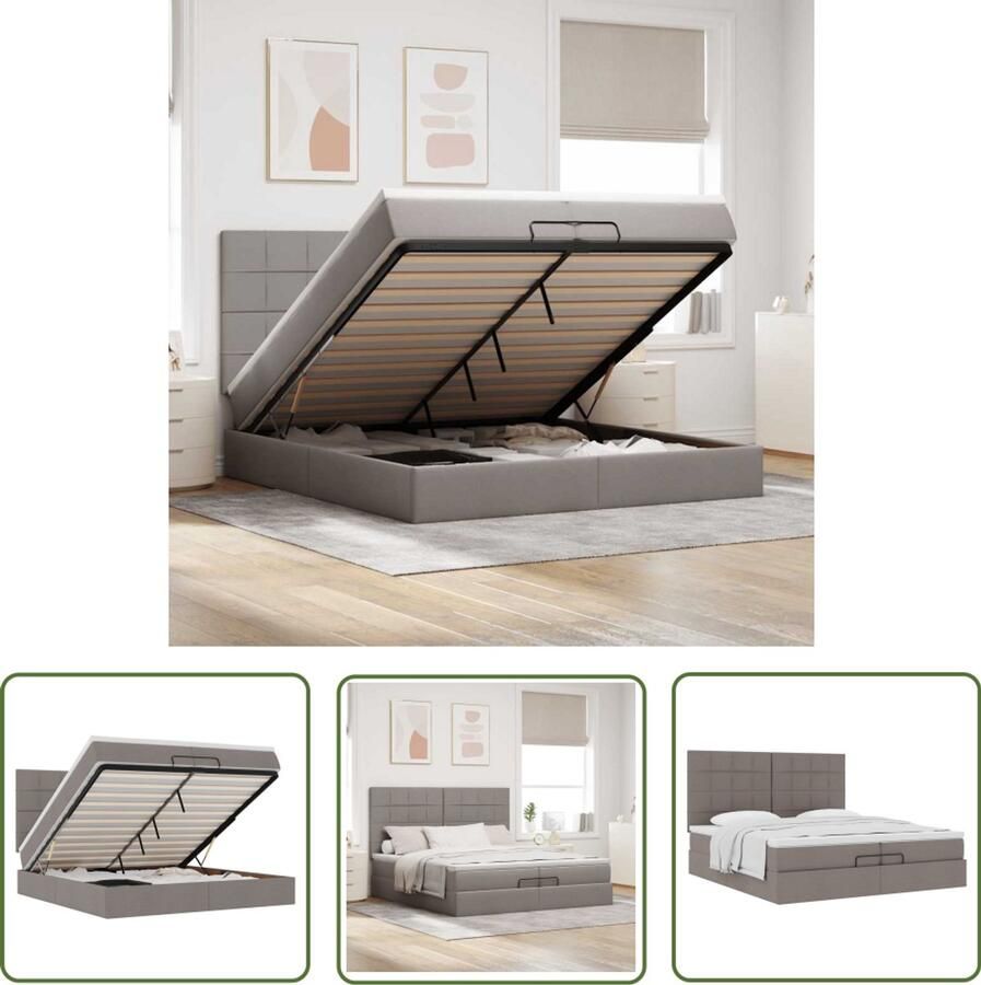 The Living Store Ottoman bed met matrassen 200x200cm stof taupe Ottoman Bed Boxspring Bed Tweepersoons Bed Stapelbaar Bed Met Opbergruimte