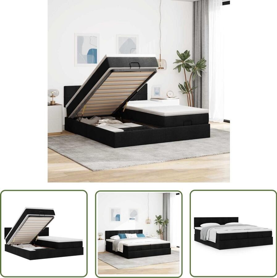 VidaXL Boxspring Bed Ottoman Bed Ottoman bed met matrassen 200x200cm stof zwart Slaapcomfort Opbergruimte Matras