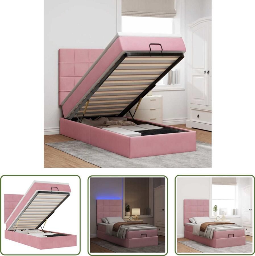 VidaXL Boxspring Bed Ottoman Bed Ottoman bed met matrassen en LED's 100x200cm fluweel roze Velvet Bed Led Bed Slaapcomfort