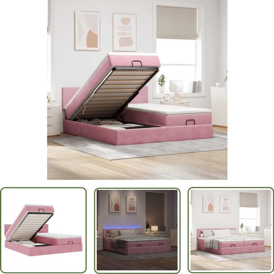 VidaXL Boxspring Bed Ottoman Bed Ottoman bed met matrassen en LED's 200x200cm fluweel roze Velvet Bed Rooskleurig Bed Led Lampjes