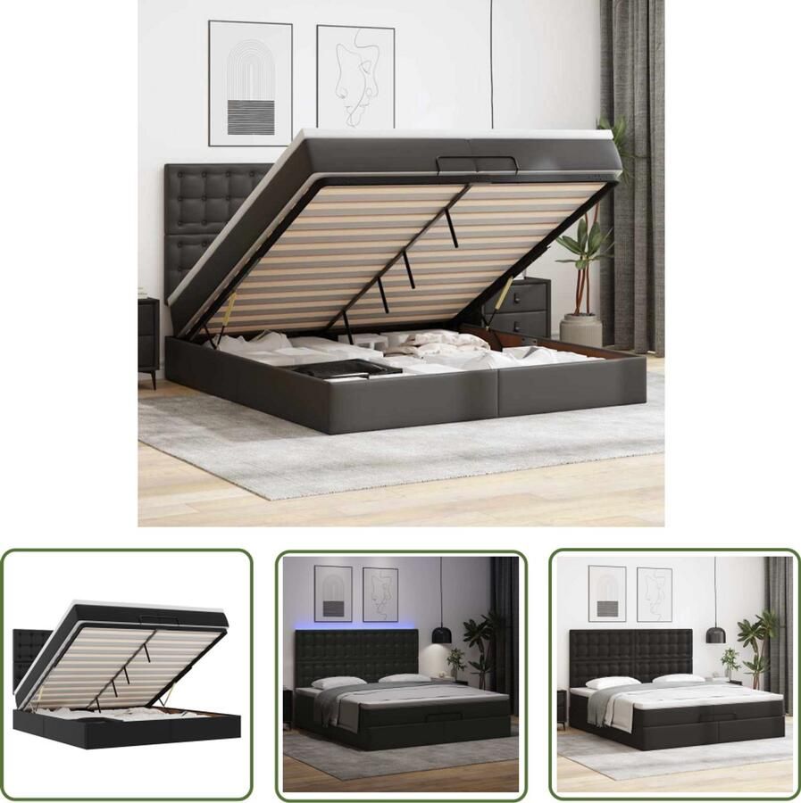 VidaXL Boxspring Bed Ottoman Bed Ottoman bed met matrassen en LED's 200x200cm kunstleer zwart Slaapcomfort Led Verlichting Opbergbed