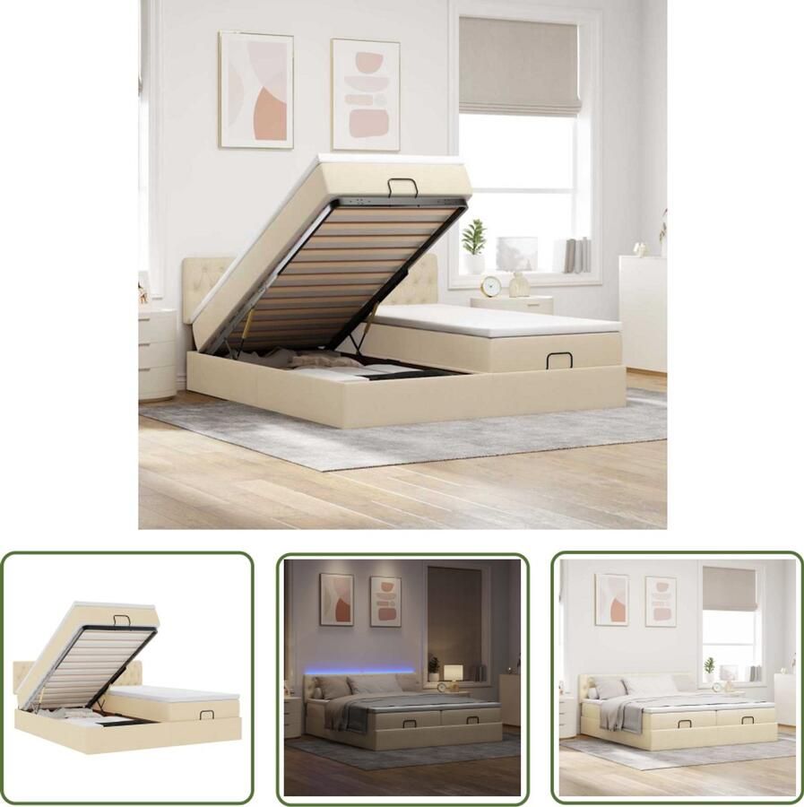 The Living Store Ottoman bed met matrassen en LED's 200x200cm stof crèmekleurig Ottoman Bed Boxspring Bed Slaapcomfort Led Verlichting Opbergruimte