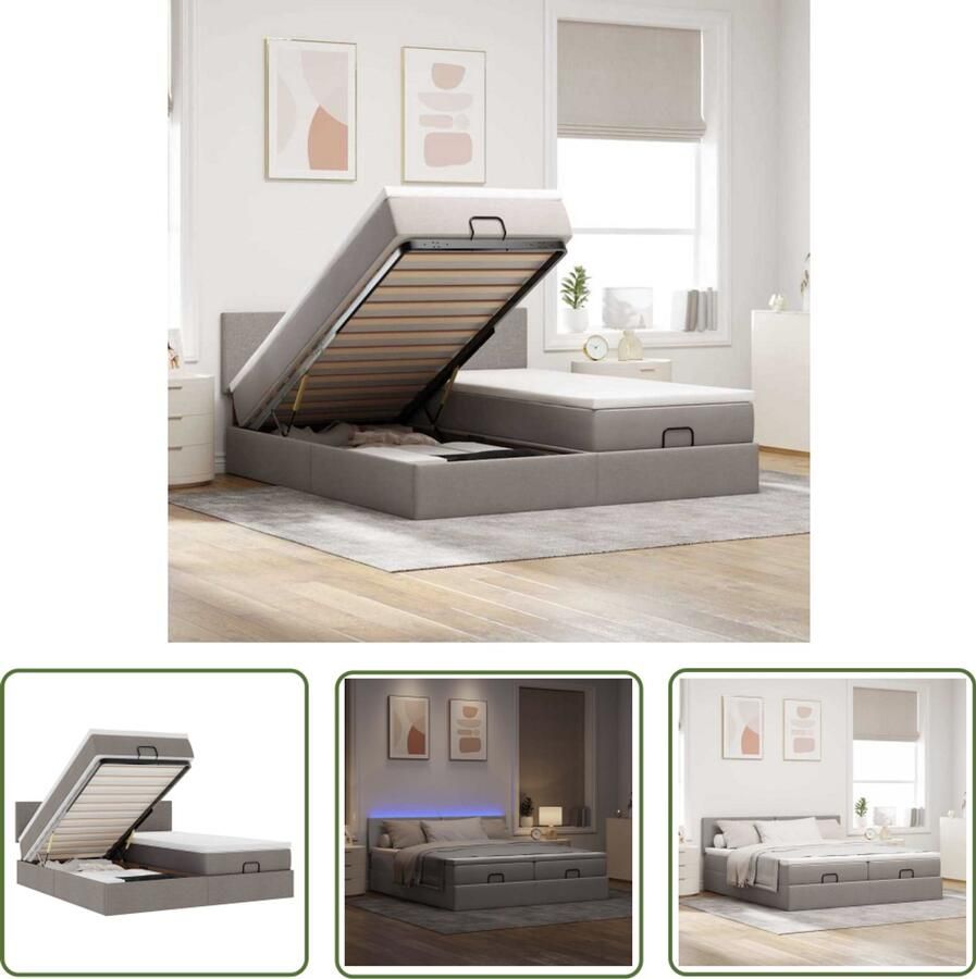 VidaXL Boxspring Bed Ottoman Bed Ottoman bed met matrassen en LED's 200x200cm stof taupe Led Bed Slaapcomfort Opbergruimte
